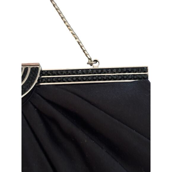 JUDITH LEIBER black satin jeweled clasp clutch bag chain strap handbag Dust Bag - Picture 5 of 12